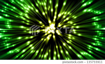 Green radial light lines and particles abstract background 135733911