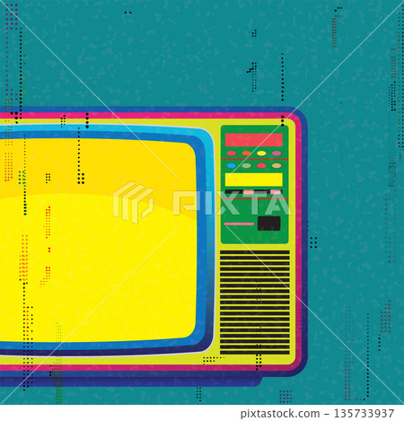 Vivid retro television flat design with riso print effect vector illustration on turquoise background have blank space. 135733937