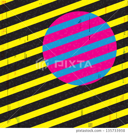 Abstract high contrast geometric shape and stripes with riso print effect vector illustration background. 135733938