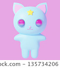 一隻可愛的粉彩色3D貓咪，質地圓潤，外形像小雕像。 135734206