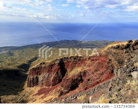 A view of the crater with steam seen while trekking on Mount Mihara, Izu Oshima 135734369