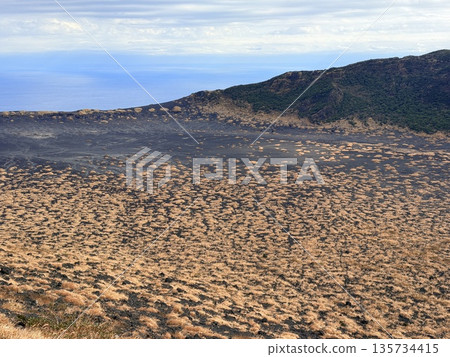 A view of the crater with steam seen while trekking on Mount Mihara, Izu Oshima 135734415