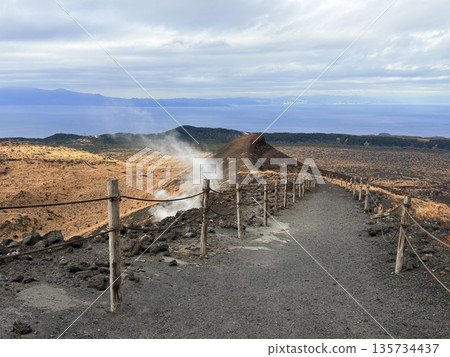 A view of the crater with steam seen while trekking on Mount Mihara, Izu Oshima 135734437