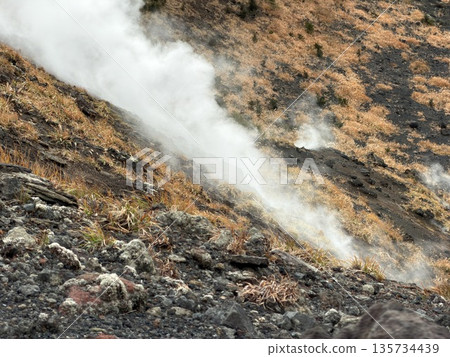 在伊豆大島三原山健行時看到的火山口蒸氣景象 在伊豆大島三原山健行時看到的火山口蒸氣景象 135734439