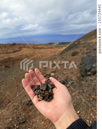 A view of the crater with steam seen while trekking on Mount Mihara, Izu Oshima 135734445