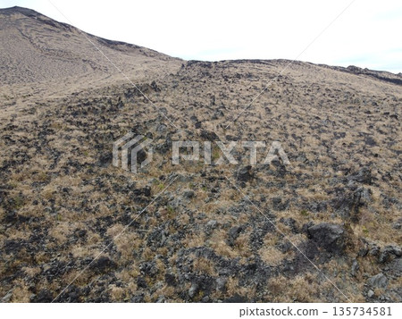 伊豆大島三原山浦沙漠的火山荒野 伊豆大島三原山浦沙漠的火山荒野 135734581