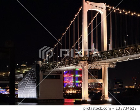 Rainbow Bridge and Tokyo Odaiba night view from a boat bound for Izu Oshima Rainbow Bridge and Tokyo Odaiba night view from a boat bound for Izu Oshima 135734622