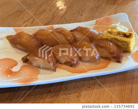 Izu Oshima's local cuisine: bekko sushi and angelica leaf tempura Izu Oshima's local cuisine: bekko sushi and angelica leaf tempura 135734691