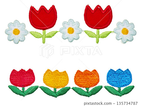 Colorful Tulip and Daisy Embroidered Patch Set, Flower Border, Cutouts Colorful Tulip and Daisy Embroidered Patch Set, Flower Border, Cutouts 135734787