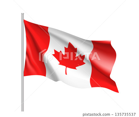 Waving flag of Canada. Illustration of North America country flag on flagpole. 3d vector icon isolated on white background Waving flag of Canada. Illustration of North America country flag on flagpole. 3d vector icon isolated on white background 135735537
