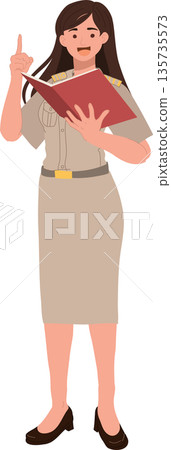government officer civil servant woman teacher holding textbook explaining lesson government officer civil servant woman teacher holding textbook explaining lesson 135735573