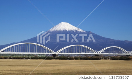 Fuji from the riverbed of Fuji River 135735907