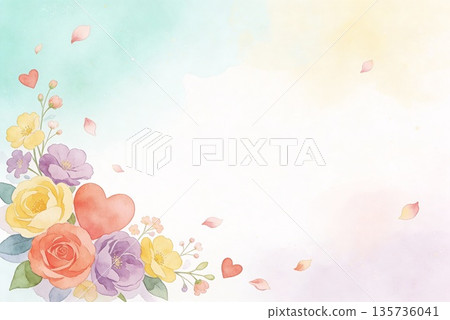 Heart and flower gentle watercolor frame background material 135736041