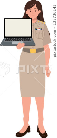 education technology concept woman government officer with laptop display presentation flat design character education technology concept woman government officer with laptop display presentation flat design character 135736143