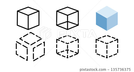 Isometric Cube Shapes With Solid, Shaded, And Wireframe Versions For Design Projects. 135736375