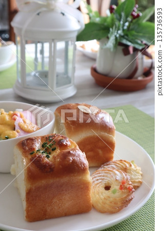 Lunch with freshly baked homemade bread 135736593
