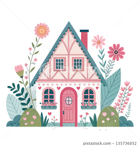 Cute fantasy home illustration fairytale cottage design 135736852