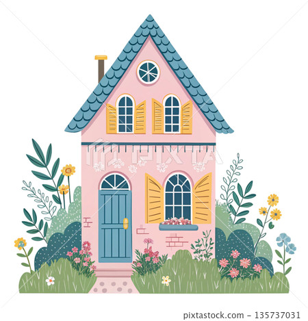 friendly home illustration flat vector artwork soft pastel color 135737031