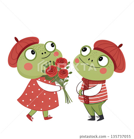 Kawaii style frog couple vector illustration cute romantic frogs in love 135737055