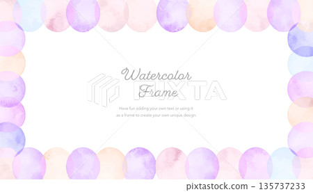 Colorful watercolor frame of polka dots, wide purple 135737233