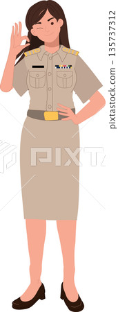 approval success concept female public servant winking showing ok hand sign standing character approval success concept female public servant winking showing ok hand sign standing character 135737312