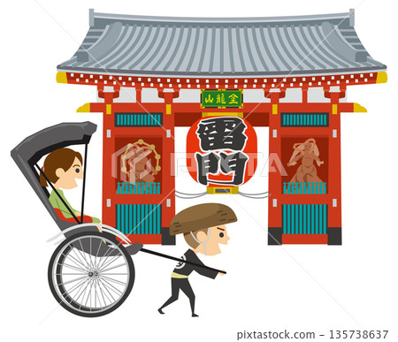 雷門和人力車的插圖 135738637