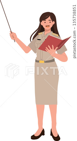 government officer civil servant educator presenting lesson with book and pointing stick 135738851
