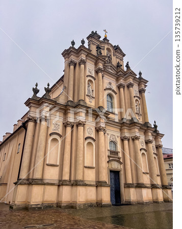 Visitationist Church exterior with grey sky, Warsaw Visitationist Church exterior with grey sky, Warsaw 135739212