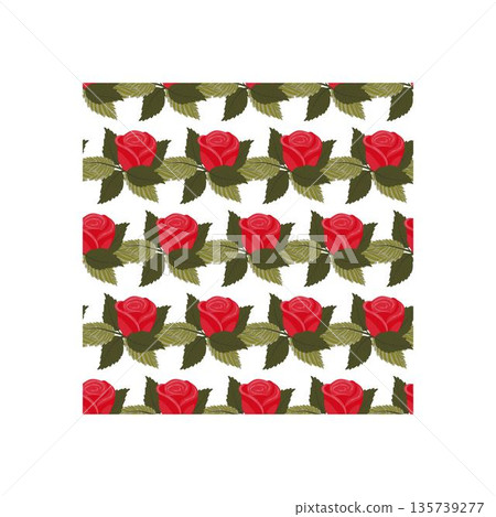 A composition of bright red roses. Seamless pattern.  135739277