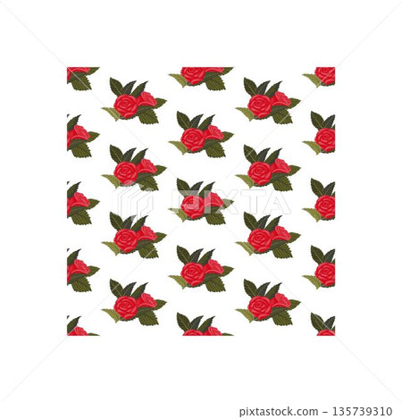 A composition of bright red roses. Seamless pattern.  135739310