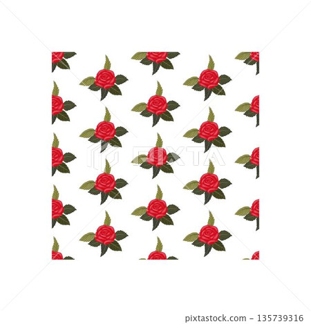 A composition of bright red roses. Seamless pattern.  135739316