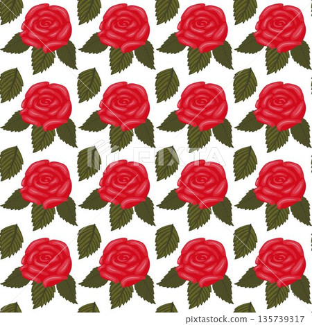 A composition of bright red roses. Seamless pattern.  135739317
