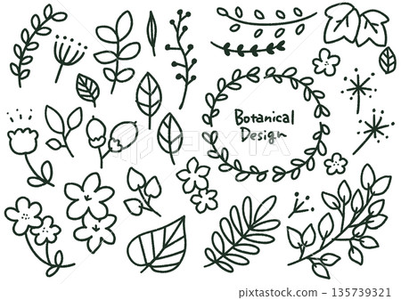 Botanical roughly hand-drawn set (monochrome) Botanical roughly hand-drawn set (monochrome) 135739321