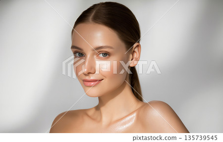 Portrait of Young Woman with Radiant Skin and Natural Beauty 135739545