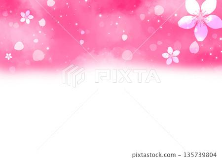 Background with vibrant pink cherry blossom flowers and petals at the top Background with vibrant pink cherry blossom flowers and petals at the top 135739804