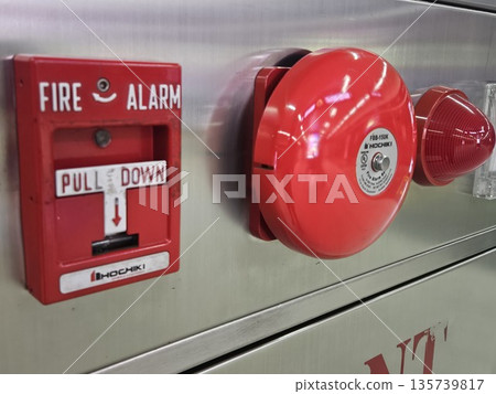 alarm, alert, axe, box, bucket, building, cabinet, danger, emergency, emergency equipment, emergency services occupation, equipment, extinguish, extinguishing, facility, fire extinguisher, fire hose,  135739817