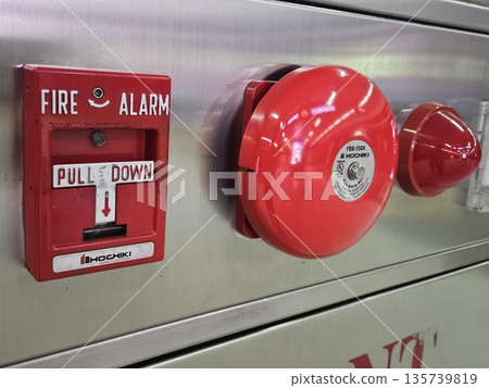 alarm, alert, axe, box, bucket, building, cabinet, danger, emergency, emergency equipment, emergency services occupation, equipment, extinguish, extinguishing, facility, fire extinguisher, fire hose,  135739819