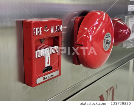 alarm, alert, axe, box, bucket, building, cabinet, danger, emergency, emergency equipment, emergency services occupation, equipment, extinguish, extinguishing, facility, fire extinguisher, fire hose,  135739820