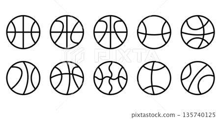 Basketball Icons In Black Outline Style For Sports And Design Projects. Basketball Icons In Black Outline Style For Sports And Design Projects. 135740125
