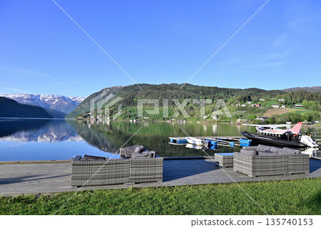 View of Ulvikafjord from a hotel terrace in Ulvik View of Ulvikafjord from a hotel terrace in Ulvik 135740153