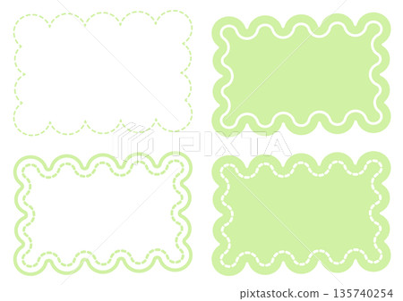 自然可愛的扇形留言框背景 / 綠色蓬鬆波浪線邊框套裝 135740254