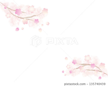 Spring-colored cherry blossom watercolor hand-painted background frame horizontal Spring-colored cherry blossom watercolor hand-painted background frame horizontal 135740439