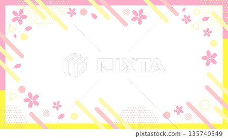Spring cherry blossom geometric pattern frame 16:9 size vector Spring cherry blossom geometric pattern frame 16:9 size vector 135740549
