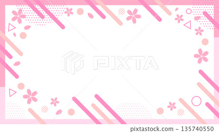 Spring cherry blossom geometric pattern frame 16:9 size vector Spring cherry blossom geometric pattern frame 16:9 size vector 135740550