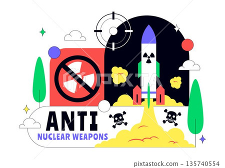 Anti Nuclear Weapons Protest Vector Illustration Featuring Global Peace, Disarmament Awareness, And Humanitarian Campaign Background Design 135740554