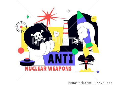 Anti Nuclear Weapons Protest Vector Illustration Featuring Global Peace, Disarmament Awareness, And Humanitarian Campaign Background Design 135740557
