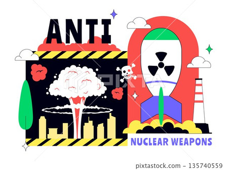Anti Nuclear Weapons Protest Vector Illustration Featuring Global Peace, Disarmament Awareness, And Humanitarian Campaign Background Design 135740559