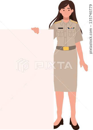 public information advertisement concept woman public servant holding blank poster space for text public information advertisement concept woman public servant holding blank poster space for text 135740779