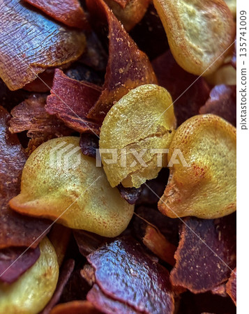 Crushed Red Pepper Flakes Macro Texture Background Crushed Red Pepper Flakes Macro Texture Background 135741009