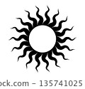 Tribal gothic sun symbol. Tattoo design. Star graphic geometric shape. Mystic black sun icon. Traditional ethnic art design element. Vector illustration isolated on white background 135741025